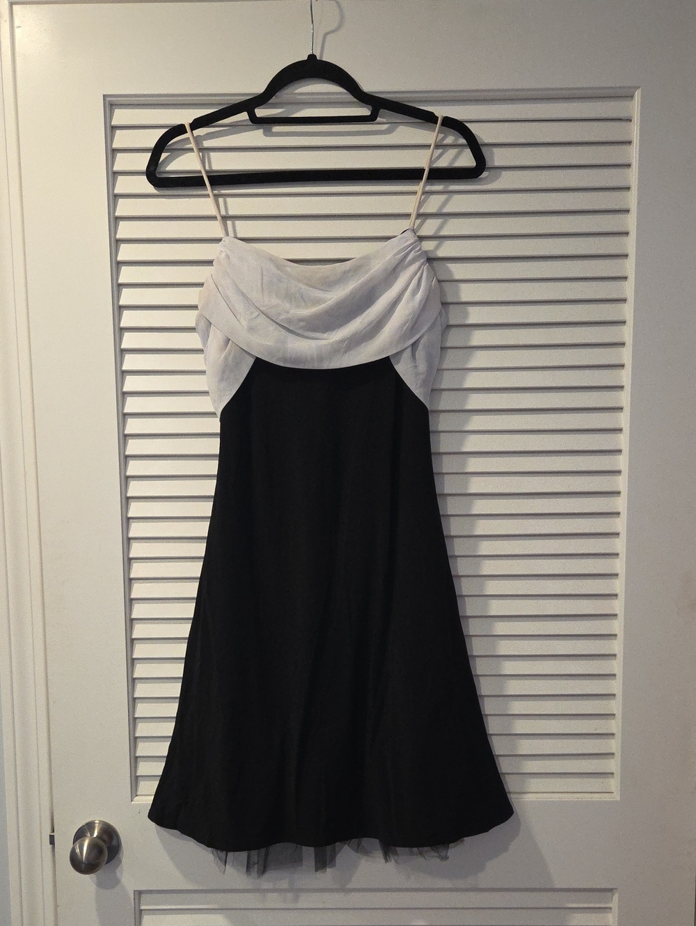 dressbarn Black A-Line Strapless Dress with White Draped Bodice